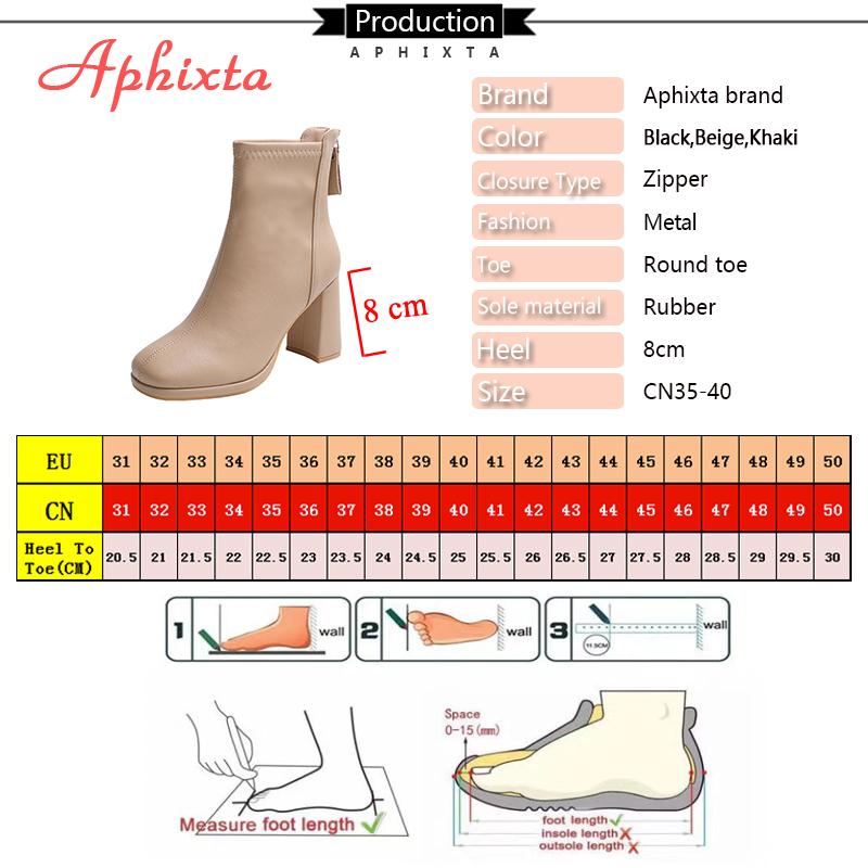 Aphixta Bazk Zipper Dec Women Ankle Boots 8cm High Heels Sexy Stretch Boots Elegant Sewing Short Plush Warm Winter Woman Shoes
