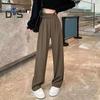Women Suit Pants Straight Wide Leg Loose High Waist Solid Color Formal OL Commute Full Length Fasten Tape Adjustable Waist Lady Formal Trousers