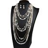 Stylish Pearls Jewelry Set Featuring Multilayers Necklace and Earrings Accessory for Fashionable Woman Casual Wear