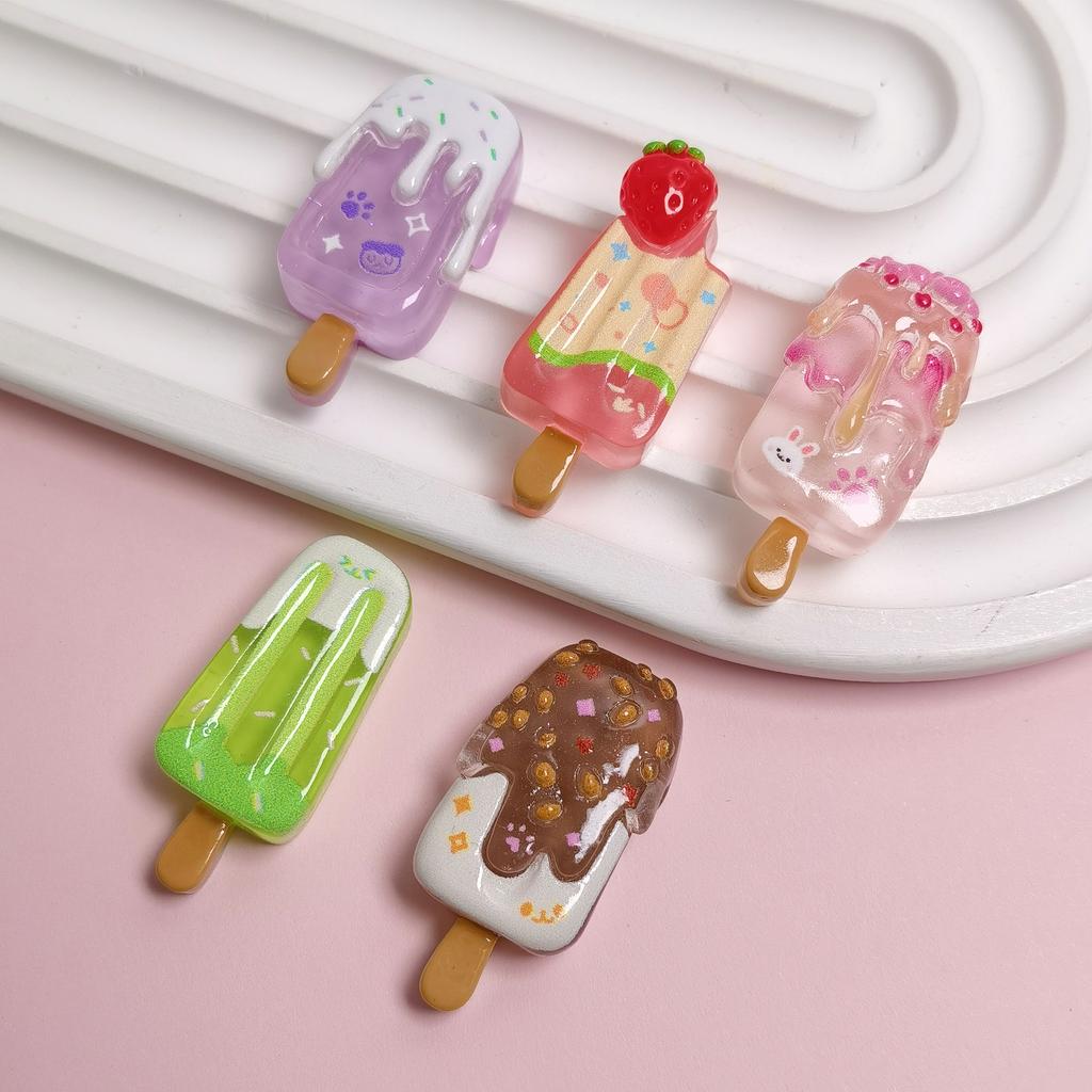 100Pcs 3D Resin Ice Lolly Flatback Resin Charms Assorted No Hole Beads for Scrapbooking DIY Phone Case Jewelry Making Supplies