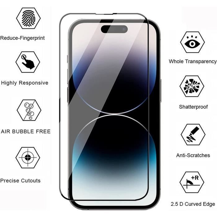 3 x Verre Trempé Intégral pour iPhone 14 Pro Max (6,7") Full Protection d'écran