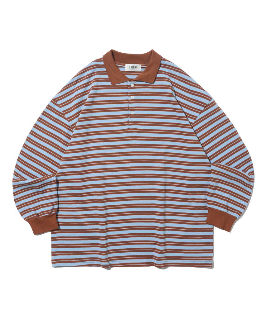 TAILOR STUDIO Oxford Striped Collared Long Sleeve Tee (Brick/Blue)