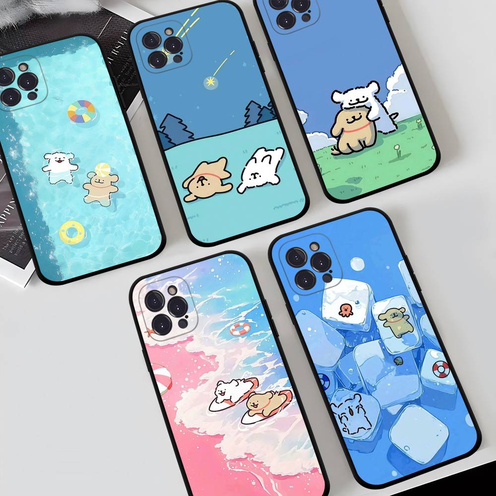 Корея Линия Щенячий Мальтийский Пудель Чехол для Телефона Для IPhone 17 16 15 14 13 12 11 Pro Max Mini Air Черный Ударопрочный Мягкий Чехол Fundas