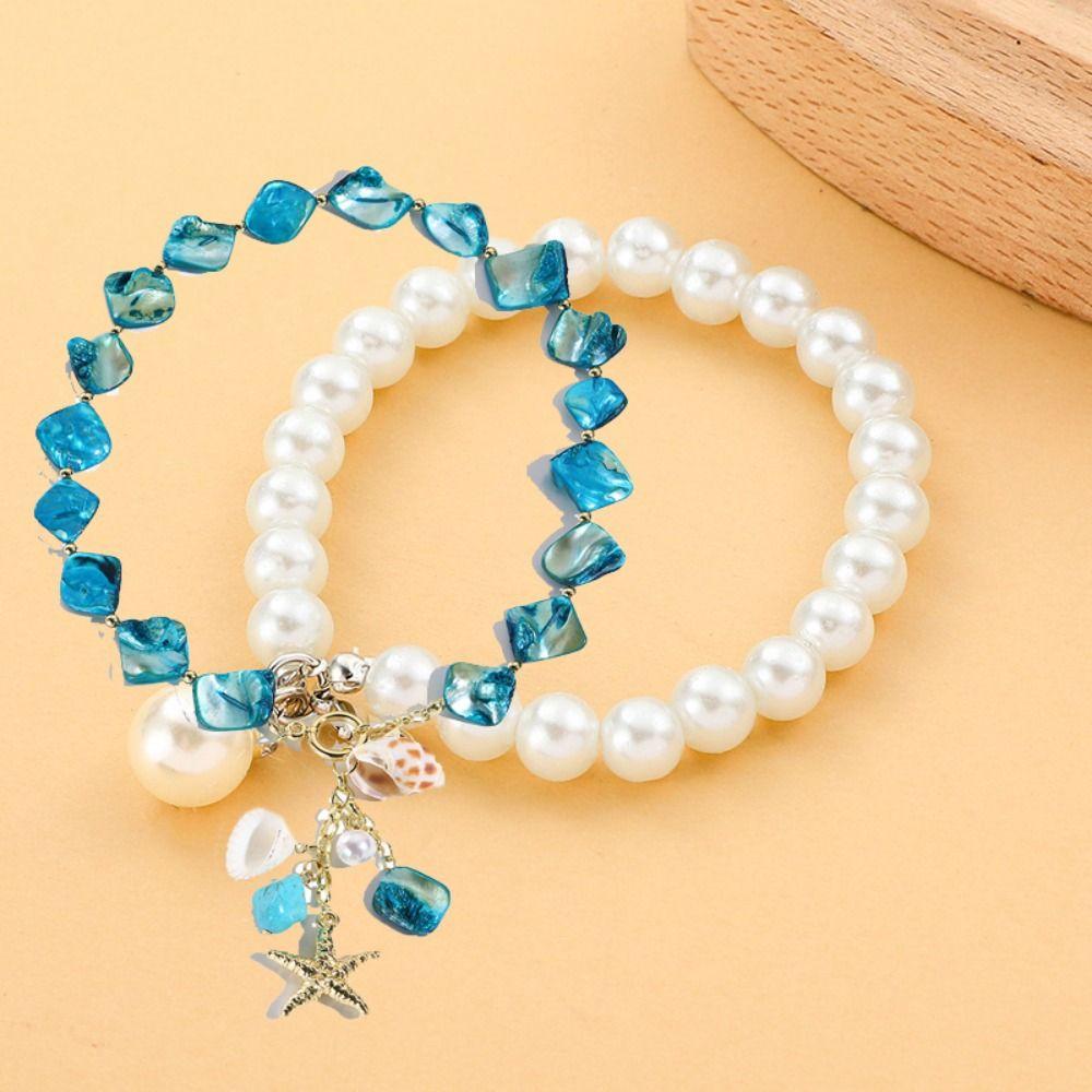 Handmade Sea Star Pendant Necklace Imitation Pearl Bohemian Shell Beads Necklace  Couple Gift