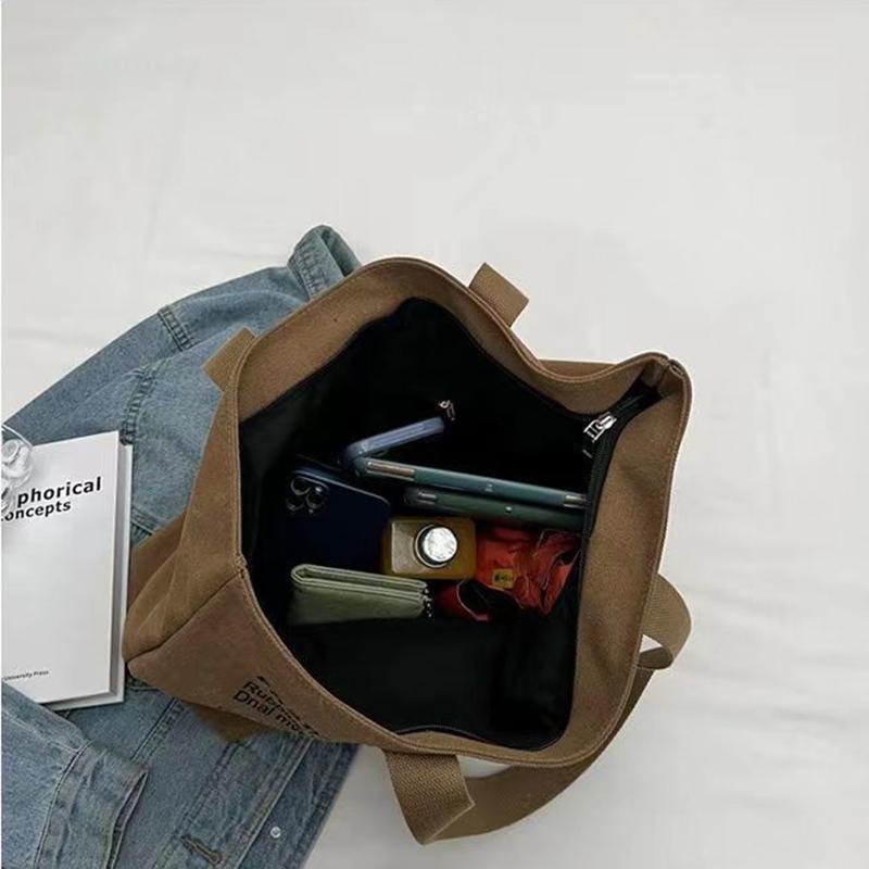 Casual Large Capacity Shoulder Bags Shopper Canvas Letter Fashion Harajuku Zipper Print Ulzzang Handbags Cheap Women