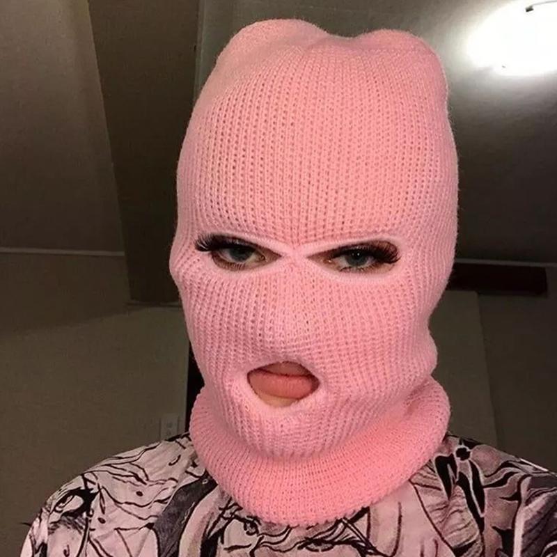 Вязаная полнолицевая маска с 3 отверстиями, лыжная маска, зимняя Балаклава, теплая вязаная полнолицевая маска