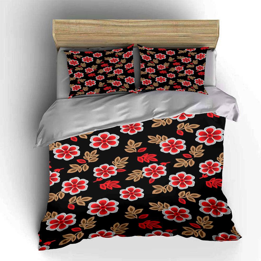 Red Floral Black Bedding Set Bedding Duvet Cover Set Duvet Cover Pillowcases (1 * Duvet Cover 2 * Pillowcases, without duvet insert)