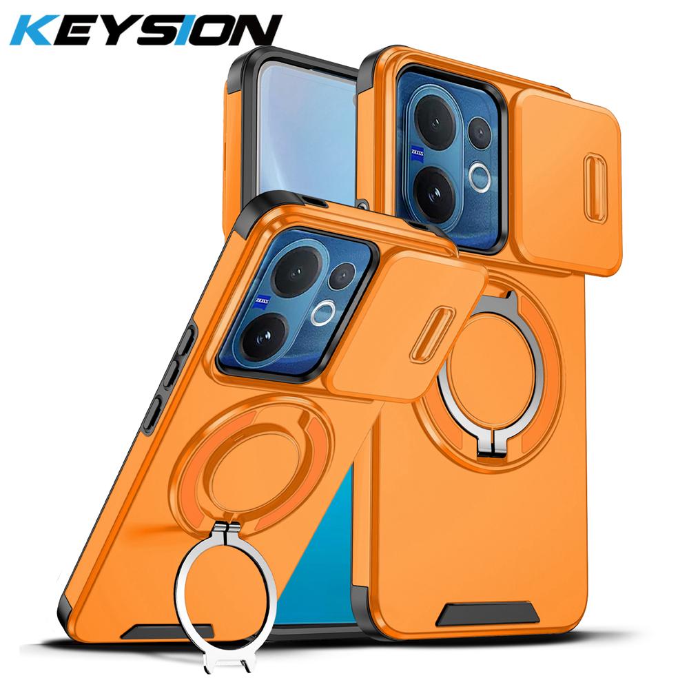 KEYSION Чехол для телефона с вращающейся на 360° подставкой-кольцом для VIVO V60 5G, с защитой камеры-слайдера, магнитной противоударной задней крышкой для VIVO V60