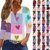 Женская модная повседневная футболка с V-образным вырезом и декоративными пуговицами на День святого Валентина с рукавом три четверти