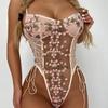 Lace Embroidery Bandage See-Through Sexy Bodysuit for Women