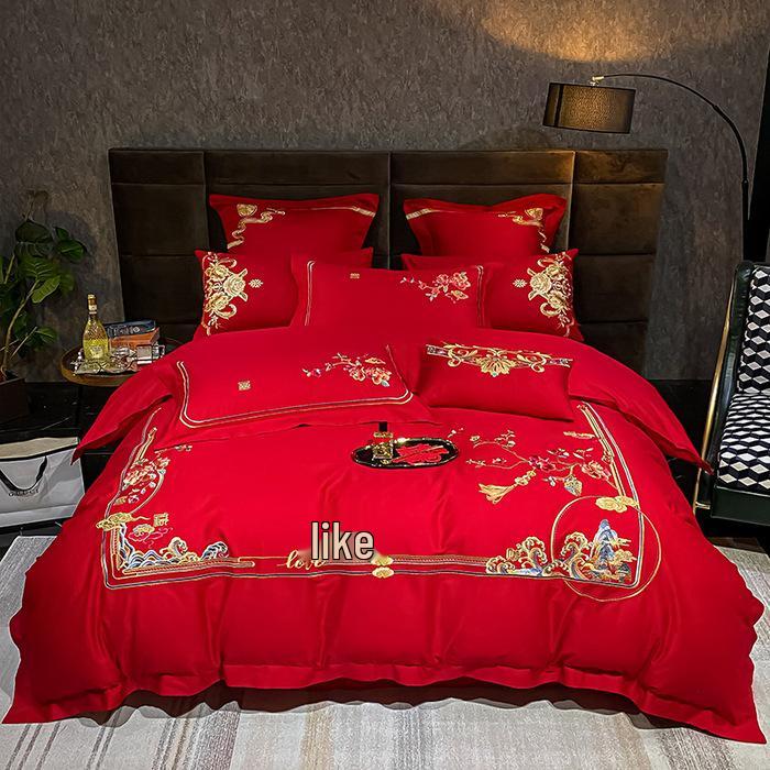 Роскошный хлопковый свадебный комплект постельного белья с вышивкой - Четыре предмета