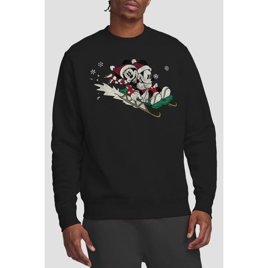 Disney Unisex Adult Sledding For Christmas Mickey & Minnie Mouse Sweatshirt