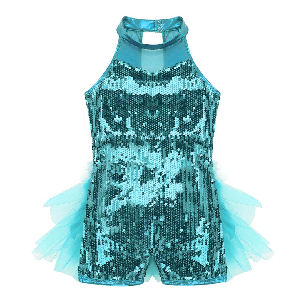 Children Girls Jazz Latin Dance Costume Sleeveless Sequins Stage Performance Costume Ballet Dance Wear
