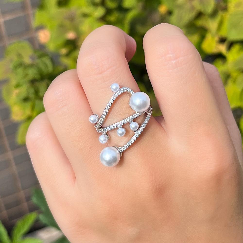 Ювелирные изделия CMM Эксклюзивный дизайн белоснежного искусственного жемчуга с регулируемым геометрическим отверстием для женщин