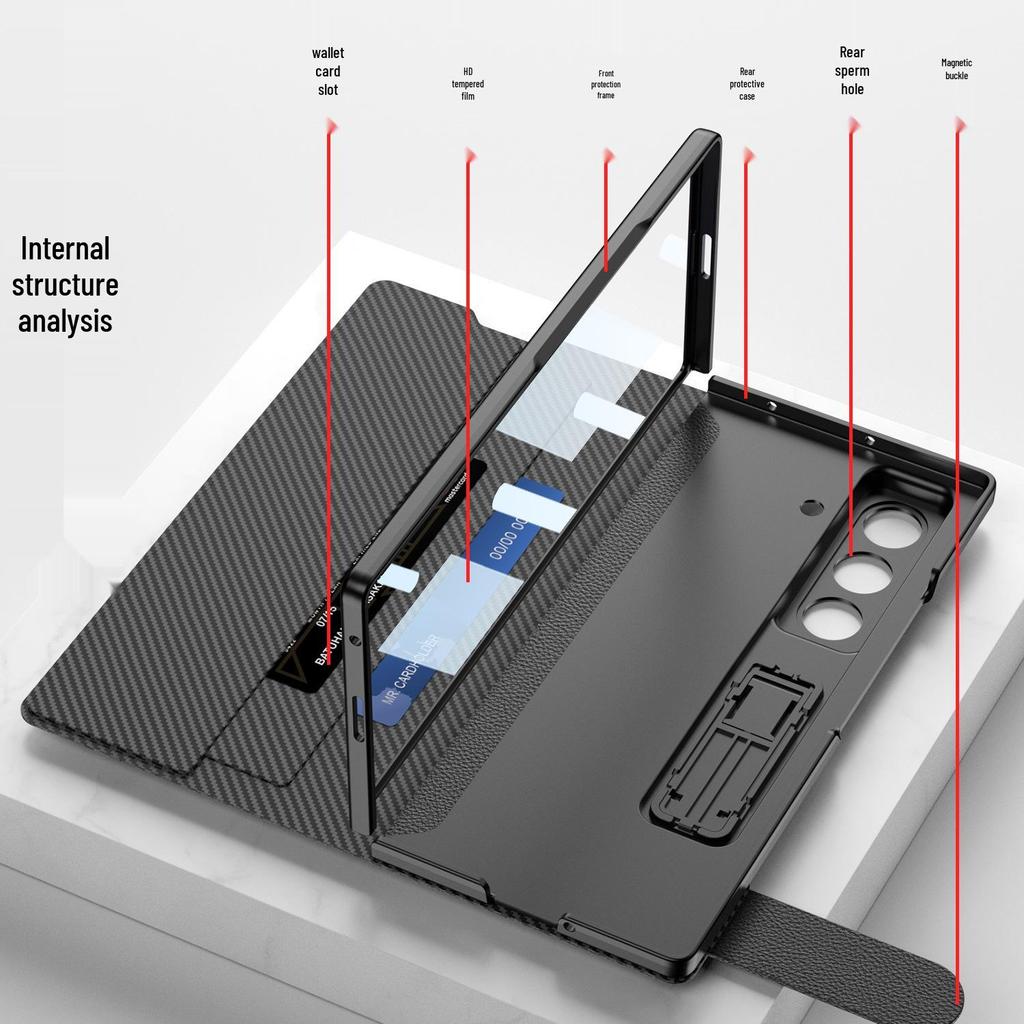 Кожаный чехол-бумажник Samsung Z Fold7 со подставкой, слотом для карт и защитной пленкой