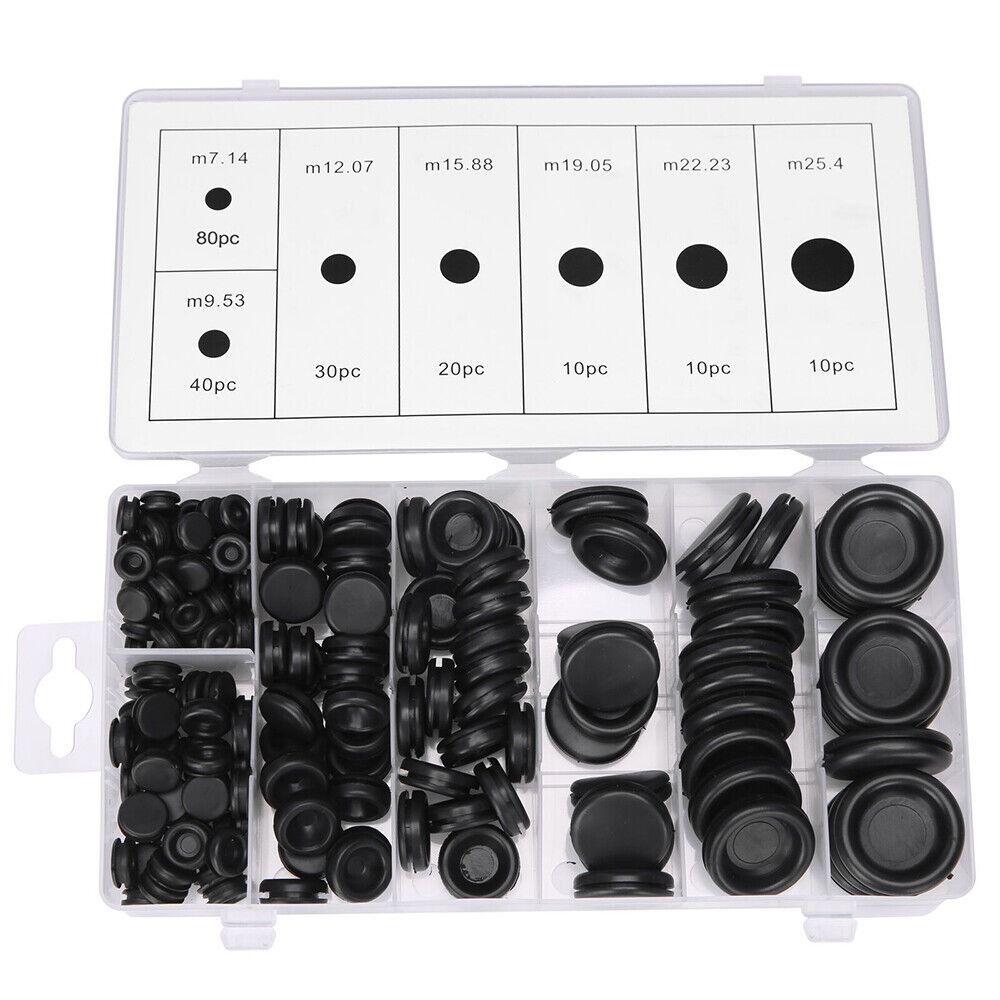 200Pcs Closed Hole Plugs Rubber Grommets Black Washers for Wiring NEW Firewall Grommet