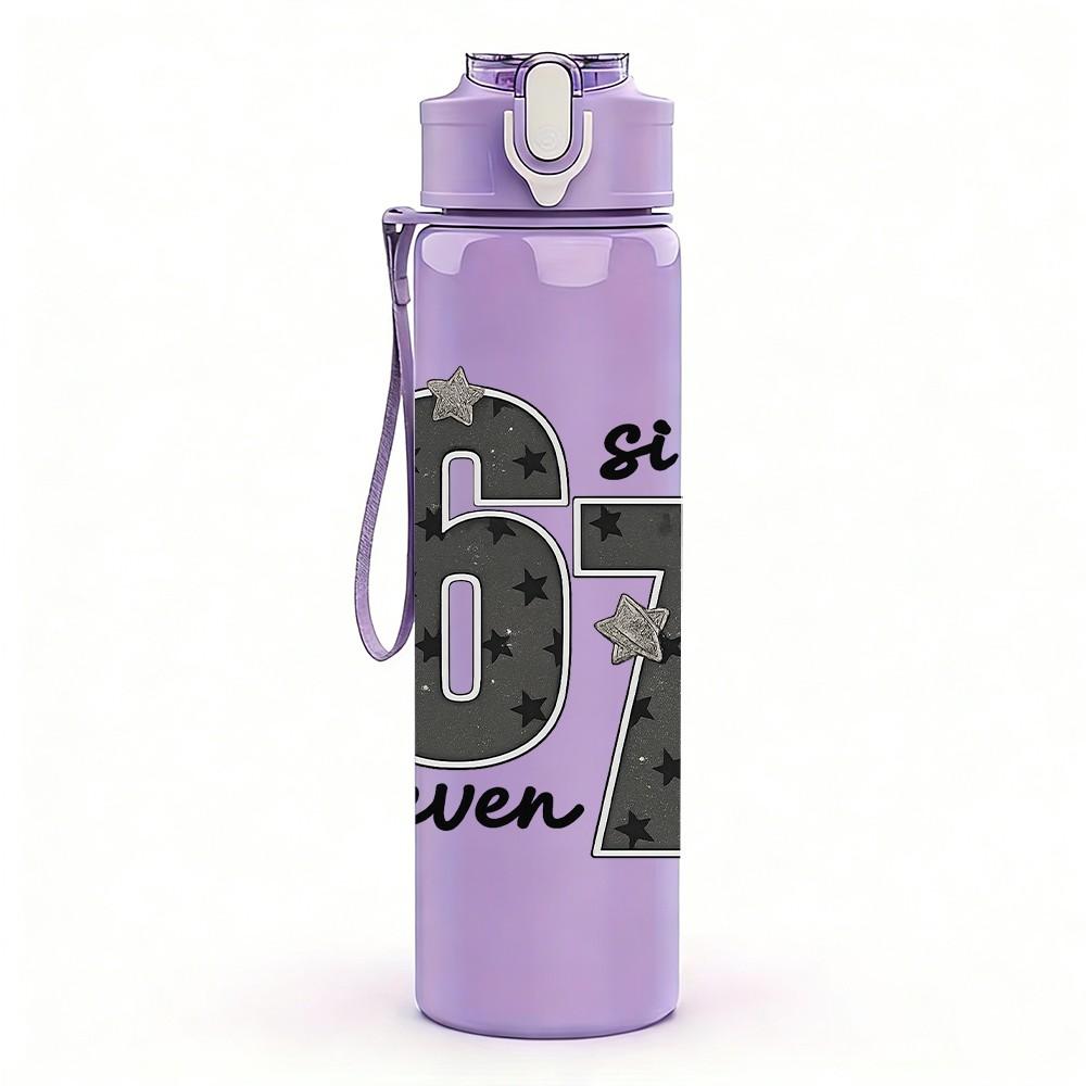 1PC Big 67 Number Retro Text Print 750ml Color Plastic Sports Water Bottle Leakproof Flip Straw Lid Suitable for Sports Office Home Use