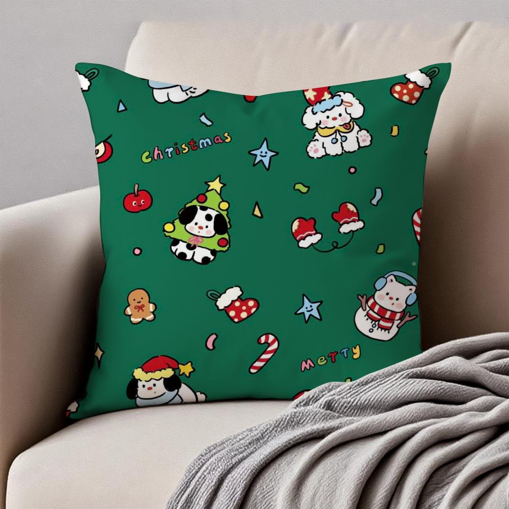 Christmas Dog Cushion Cover Pillowcase Antidustmite Invisible Zipper Short Plush Sofa Cushion