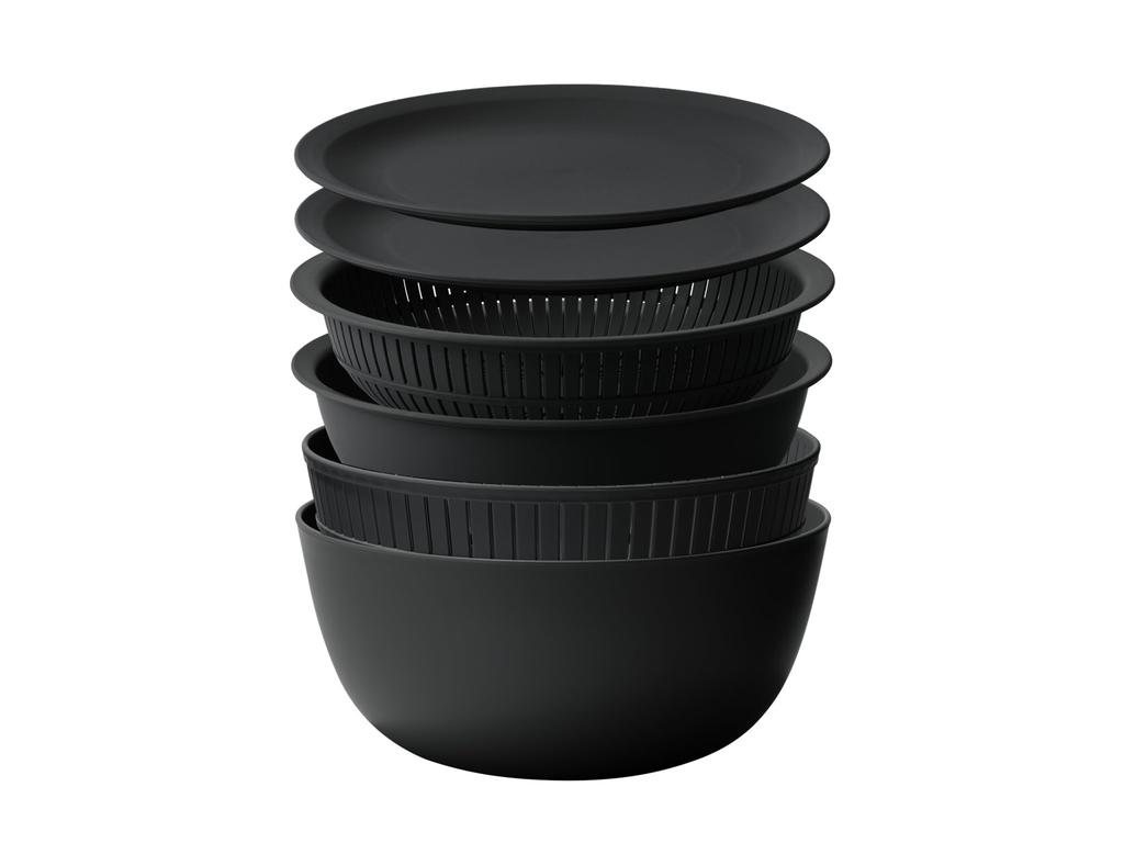 Colander Microwave Made in Can Drain and Also Suitable for Rinsing Rice Like-it & Bowl, Safe, 6-Piece Set, Black, Japan, Water, Heat-Resistant Bowls,