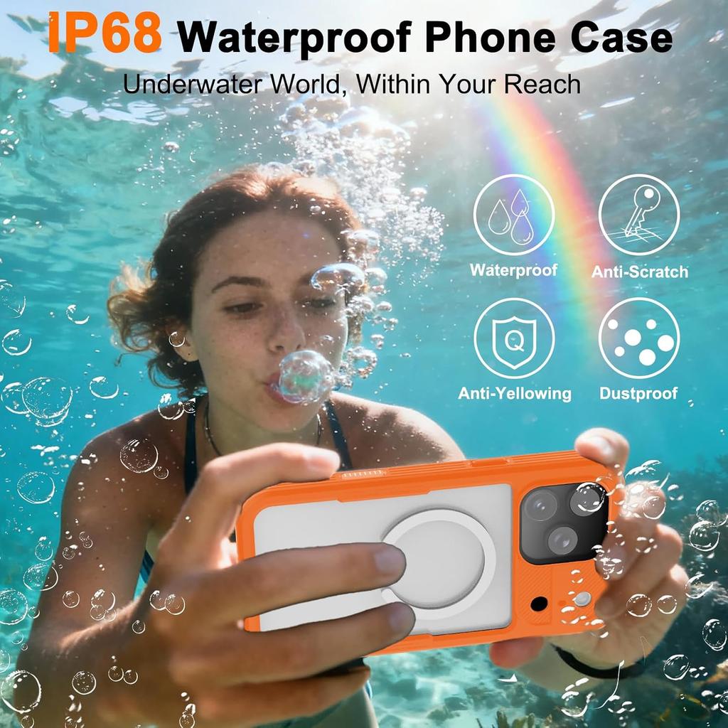 For IPhone 17 Air Pro Max 16 Plus Case IP68 Waterproof Full Body Protective Magnetic Cover Built-in Screen Protector Shockproof