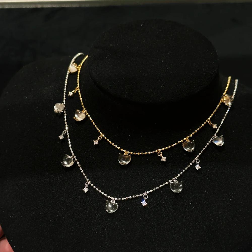 Elegant Heart Shaped Necklace Women Jewelry Set with Imitation Hydrophane Jade Tassel Bracelet Sweet