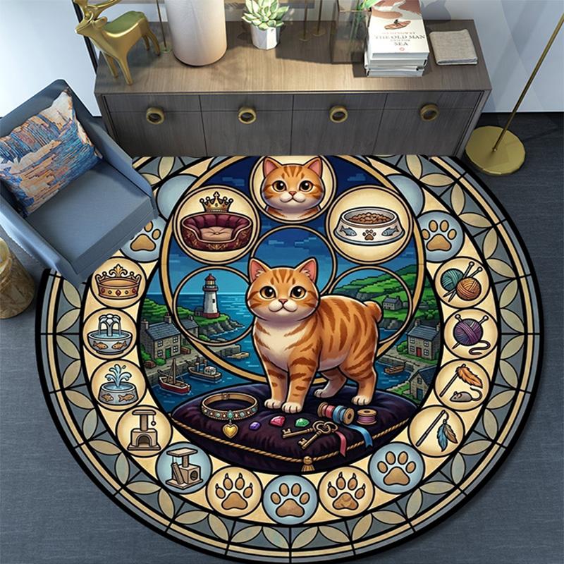 Cats Glass Journey Round Area Rug Under Office Chairs Bedroom Living Room Home Decor