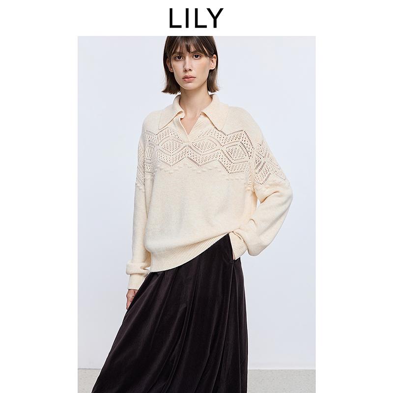 LILY French hollow embroidery knitted sweater for women