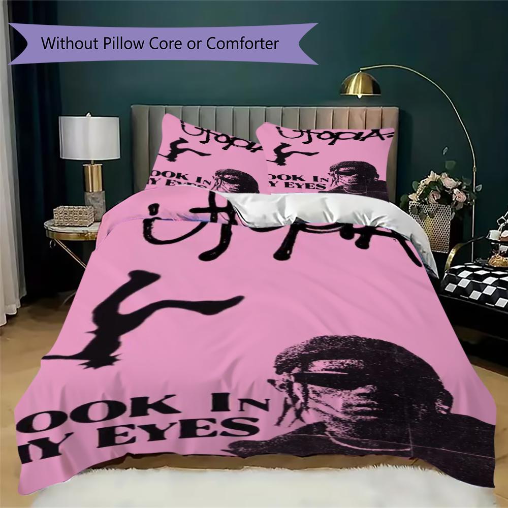 Travis Scott Pattern Bedding uilt Set uilt Cover Pillowcase Home Decoration Birthday Gift (1 * duvet cover + 2 * pillowcase without core)