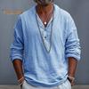 Мужская рубашка из хлопковой смеси с длинным рукавом и лацканами, однотонная повседневная пляжная рубашка на весну и лето для повседневного ношения в отпуске