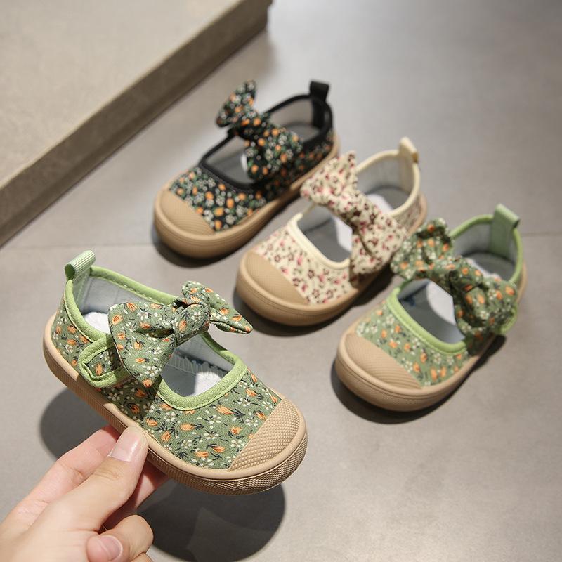 Детская парусиновая обувь, новинка 2023 года: лето и осень, обувь на мягкой подошве для малышей, обувь принцессы с цветочным бантом для девочек, обувь для малышей Tide