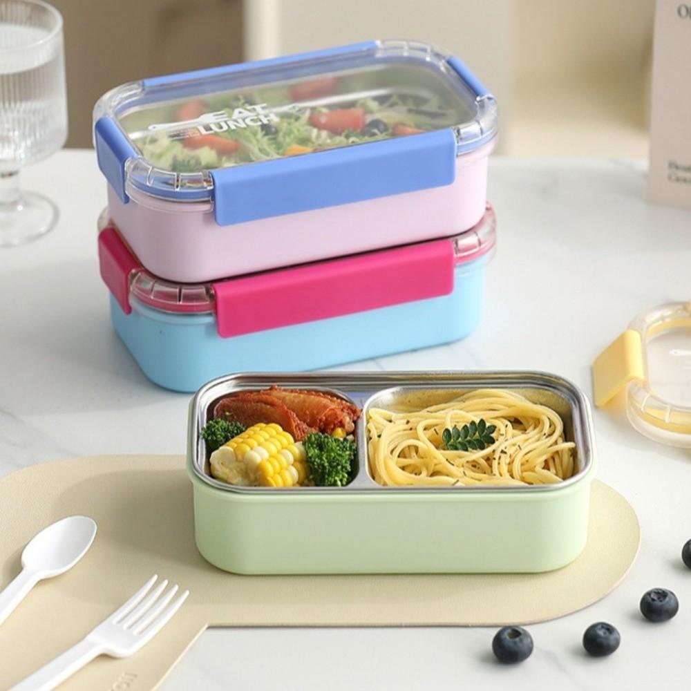 304 Stainless Steel Divided Lunch Box with Fork Spoon Food Container New Bento Box For Meal Prep
