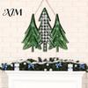 Indoor Outdoor Xmas Decoration Christmas 2D Wooden Welcome Hanging Sign, Cartoon Santa Snowman Tree Party Wall Art Door Hanger with Rope, Porch Front