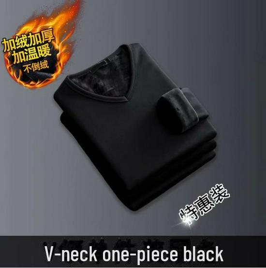 Мужская плотная терморубашка с V-образным вырезом и длинным рукавом — облегающий крой, теплая бархатная подкладка, идеально подходит для осени и зимы.