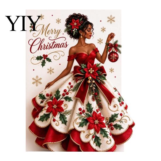 Creative Winter Celebration Cards 3D Christmas Angel Greeting Card, Pop Up Holiday Blessing Poinsettia Festive Home Office Decorations Snowflake