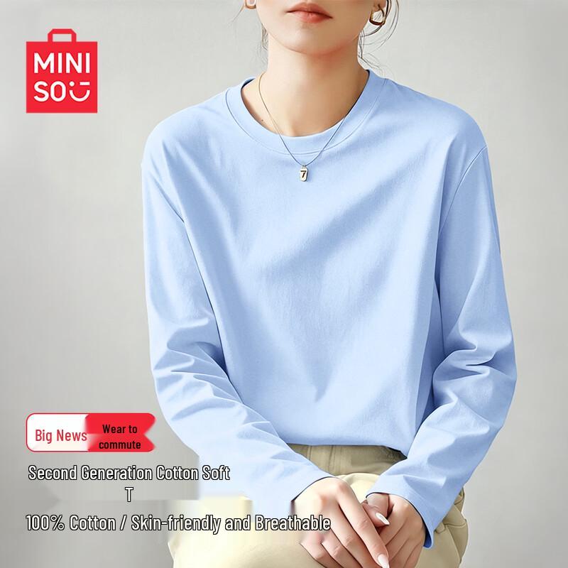 MINISO Женская свободная хлопковая футболка с длинным рукавом