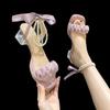 New Summer Fashion Sexy Square Toe Thick Heel Fashion Sandals Simple Mesh Banquet Party Crystal Heel High Heels NO:Q2942