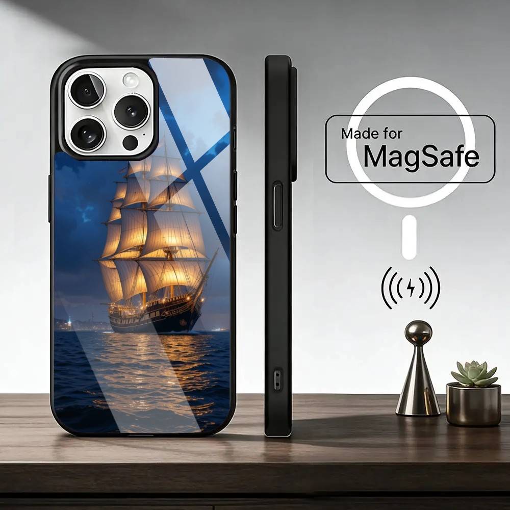 Чехол для телефона Парусник B-Boat для iPhone 17, 16, 15, 14, 13, 12, 11 Plus, Pro, Магнитный с беспроводной зарядкой MagSafe