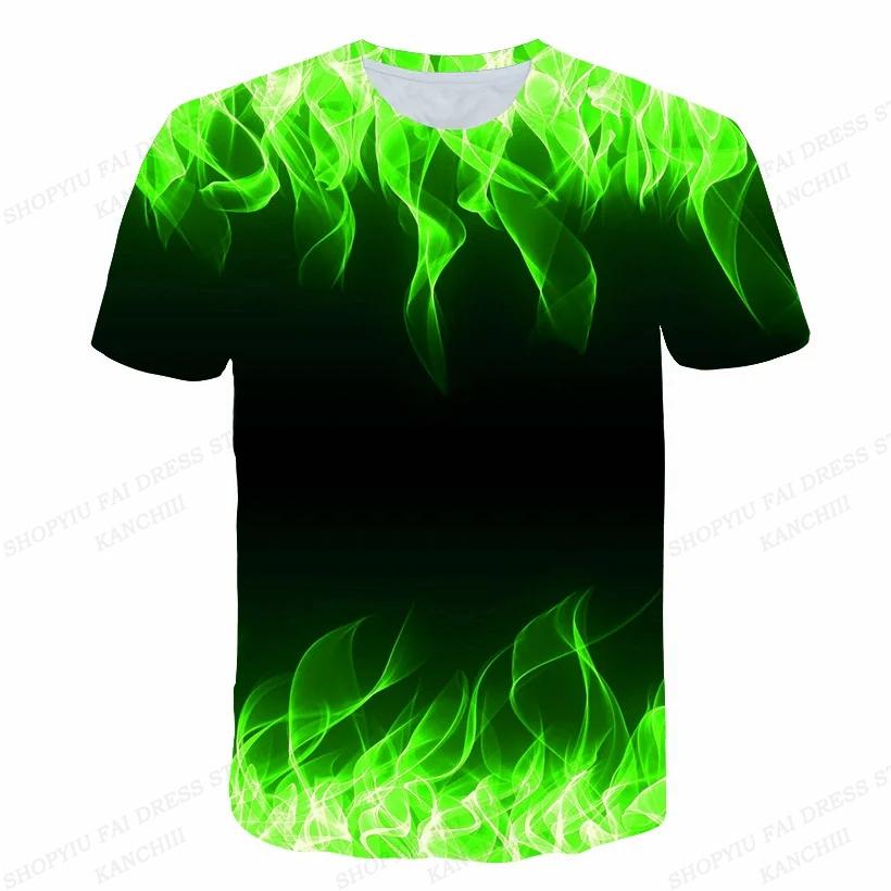 Summer Men's Flame 3D Printed T-shirt Men's Fashionable Short Sleeved Hip-hop Top
