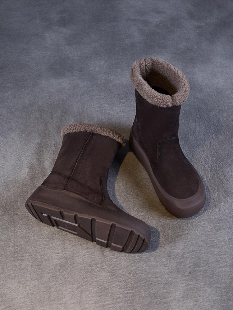 Johnature Зимние сапоги из натуральной кожи с толстой подошвой из нубука и коровьей кожи, теплые женские сапоги до середины голени из плюша