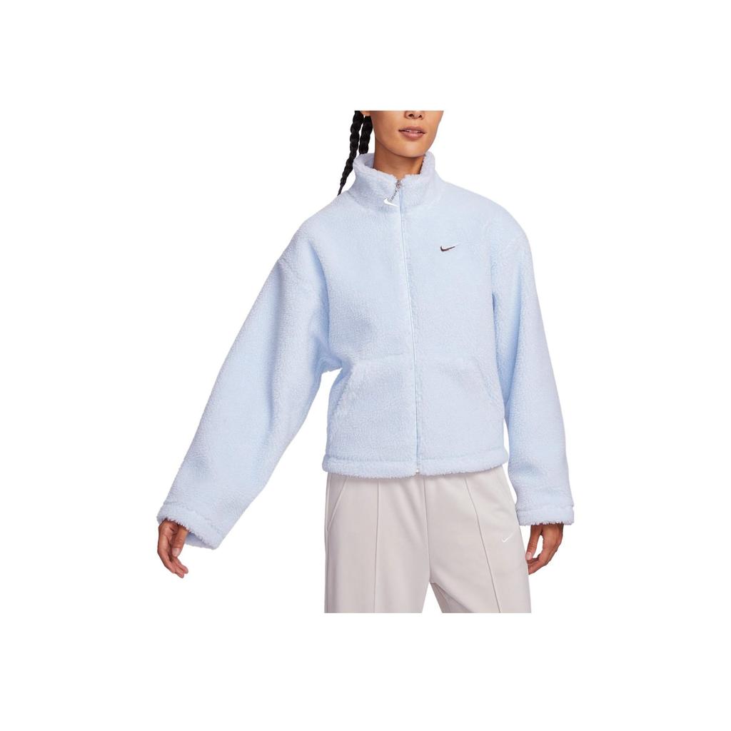 Nike Solid Color Stand Collar Zip Casual Loose Fit Thick Fleece Jacket Women Jacket Purple Blue FV4009-423