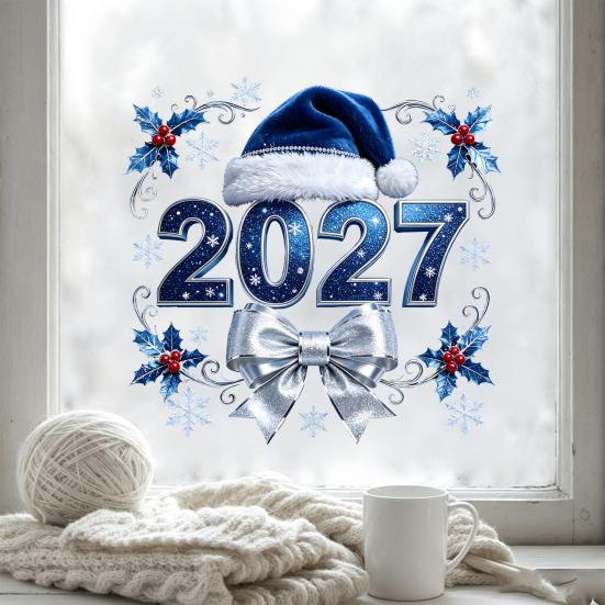 Украшения для Новогодней Вечеринки 2027 Рождественские Статические Наклейки на Окно, Клей?Бесплатные многоразовые наклейки «Снежинка» для дома и магазина, Праздничные