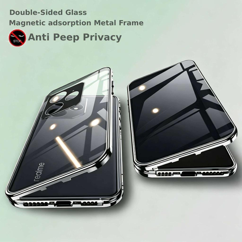Антишпионский чехол для realme GT6 GT7 Pro Neo6 Neo7, Двустороннее закаленное стекло, Металлическая рамка с защитой камеры, Бамперы для телефона