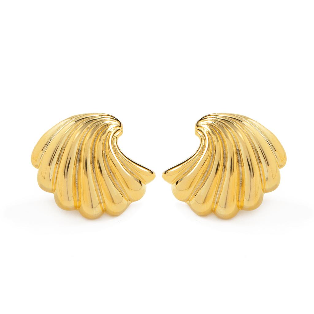 Ins Internet Celebrity Same Summer Spray Shell Stud Earrings Plated 18K Gold Beach Temperament Geometric Simple Earrings