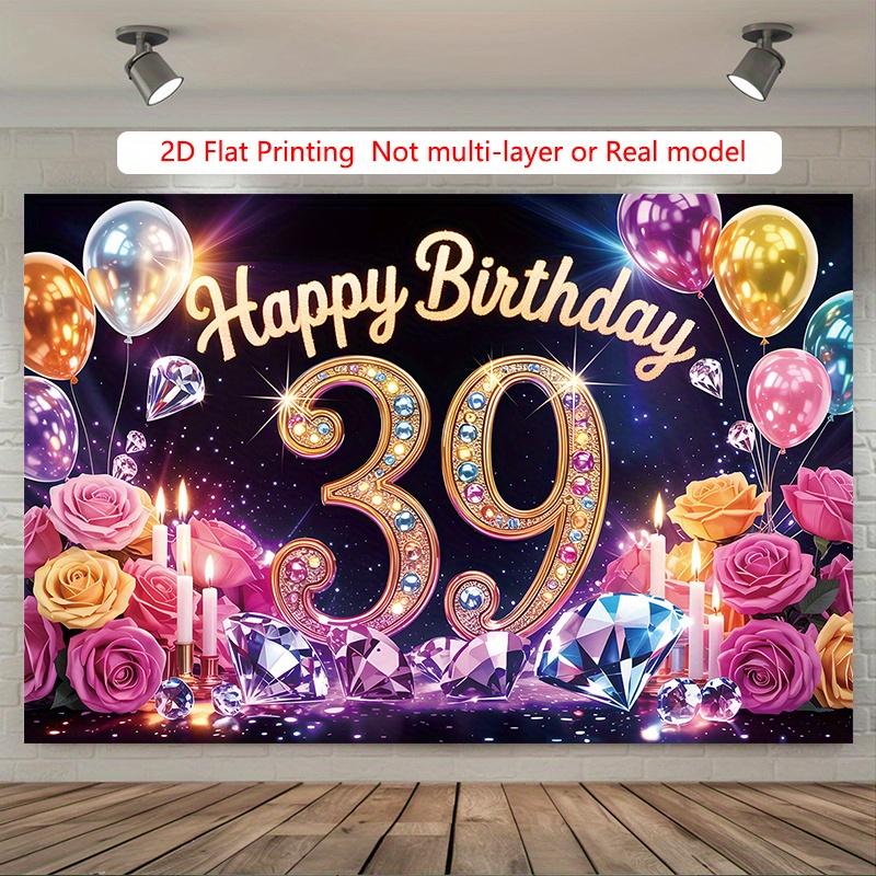One item, 2D flat design, with an amazing design, celebrating 39th birthday with polyester decorative background