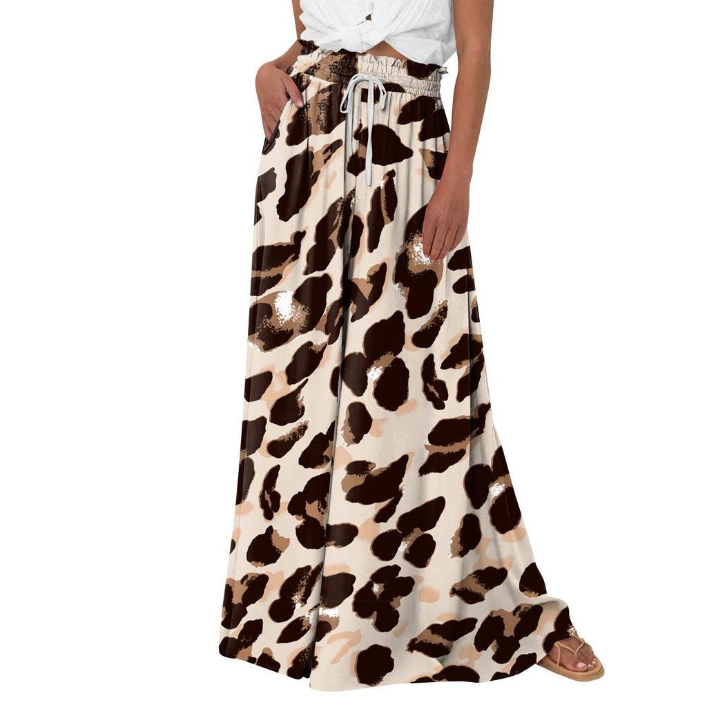 Женские брюки-палаццо с цветочным принтом в стиле бохо, широкие брюки, летние пляжные струящиеся брюки с высокой талией и карманами