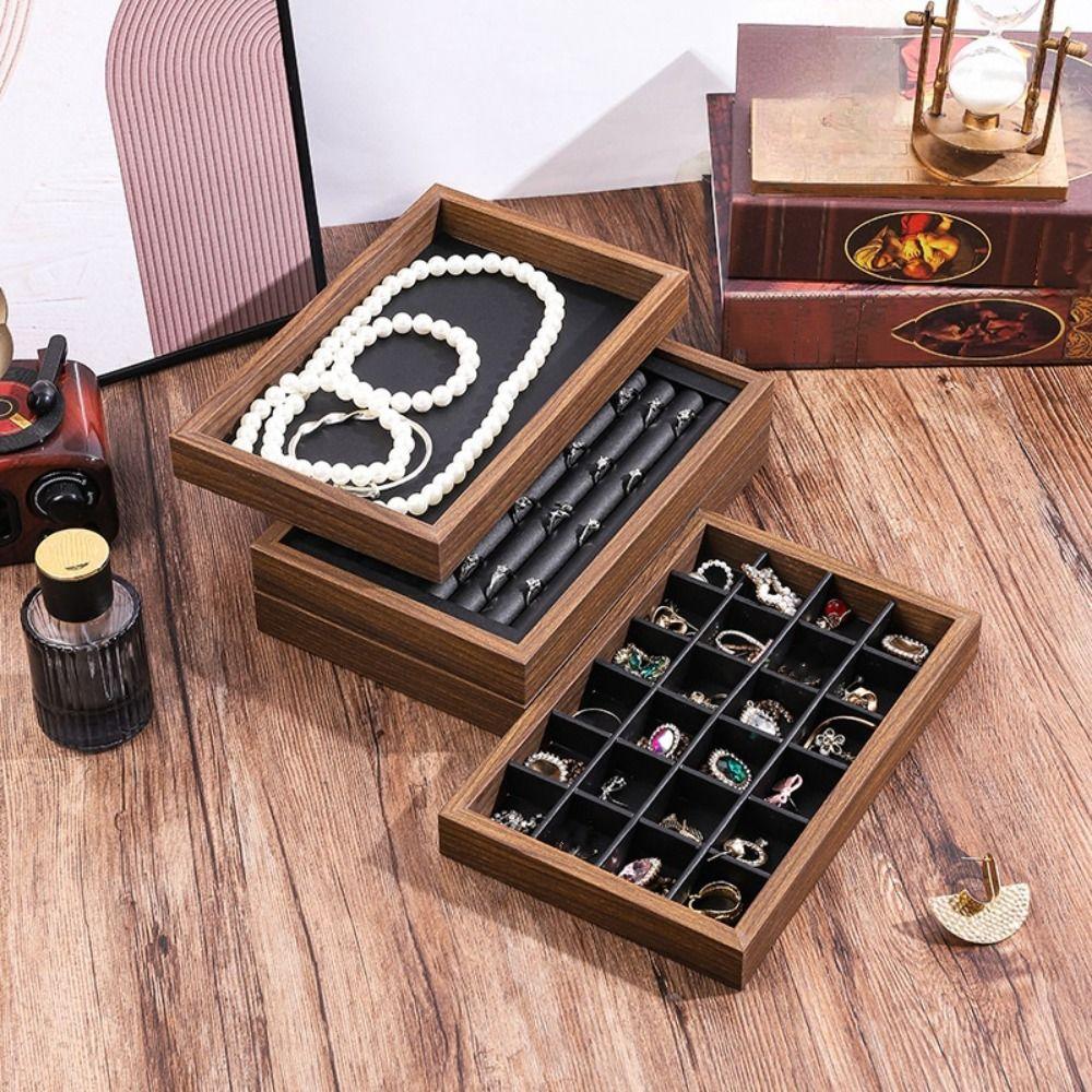 12/24 Grids Jewelry Organizer Velvet Jewelry Display Tray Wooden Jewelry Tray  Jewelry Display