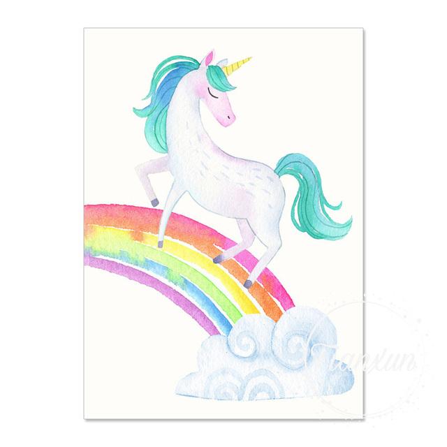 Clouds Rainbow Unicorn Printed Canvas Wall Art Poster Children Kindergarten Art Painting Nordic Pictures Baby Room Decoration No Frame