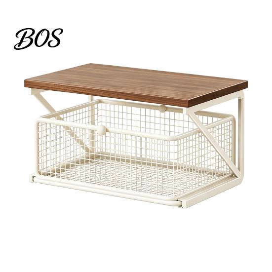Office Desk Organizer Coffee Station with Drawer, Tiered Bar Organizer, Wooden Top Shelf, Pods Holder Wire Mesh Drawers for Tea Bags, Capsules, Desk,