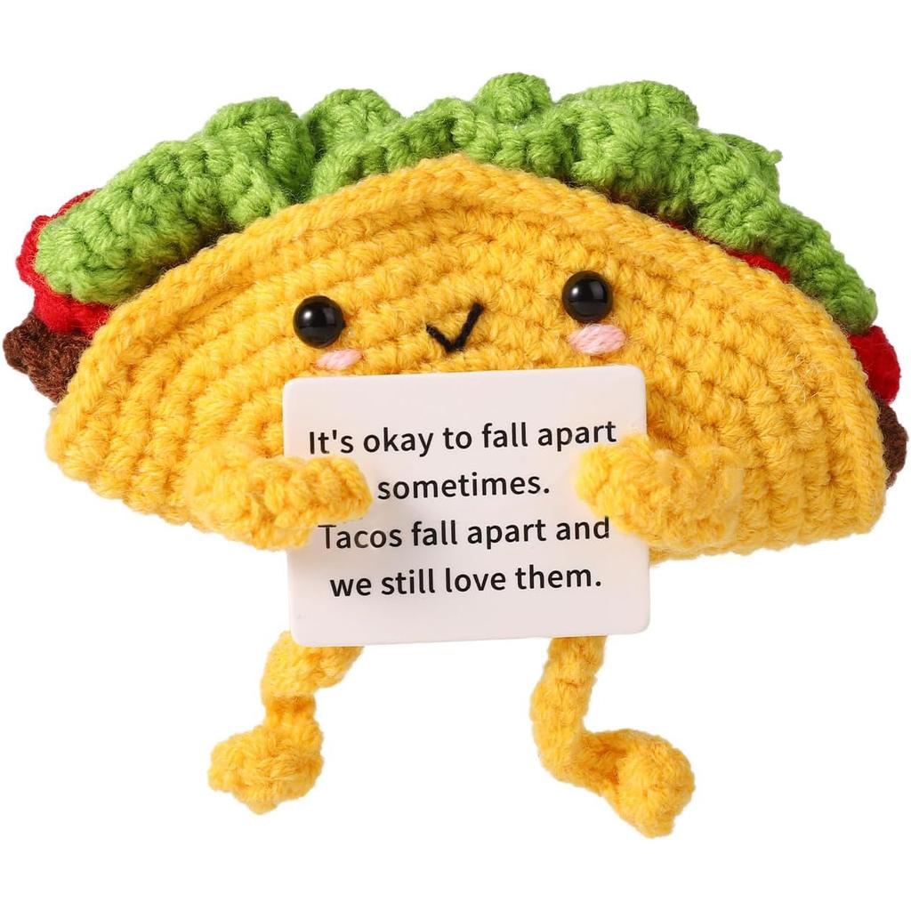 Crochet Inspirational Positive Support Taco Doll With Crad Home Room Decoration Funny Handmade Knitted Taco Desktop Ornament