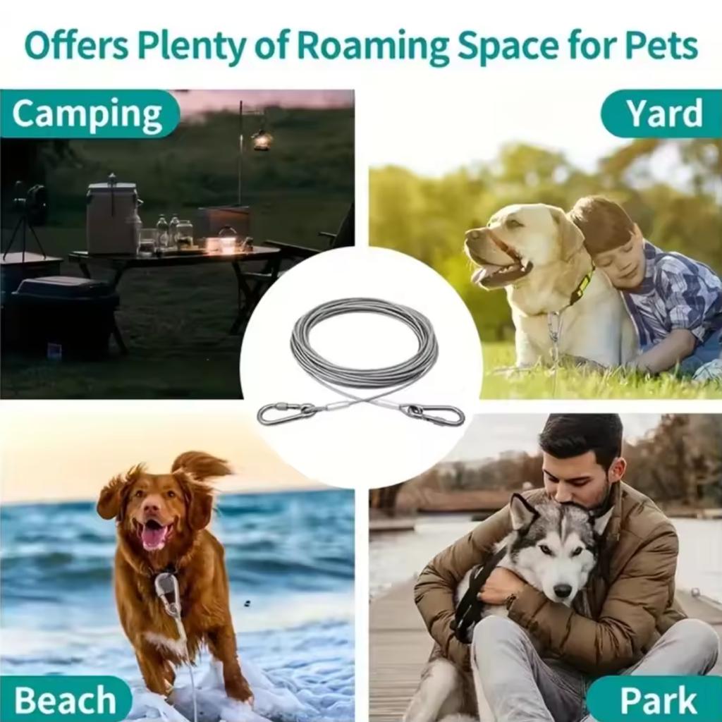 4.6m/9m/15m Double Leashes Stainless Steel Dog Tie  Strap Cable Leash Raction Rope with Metal Buckle Steel Wire Collar Outdoor